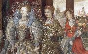 Queen Elizabeth i leads in Peace and Plenty from a Garden